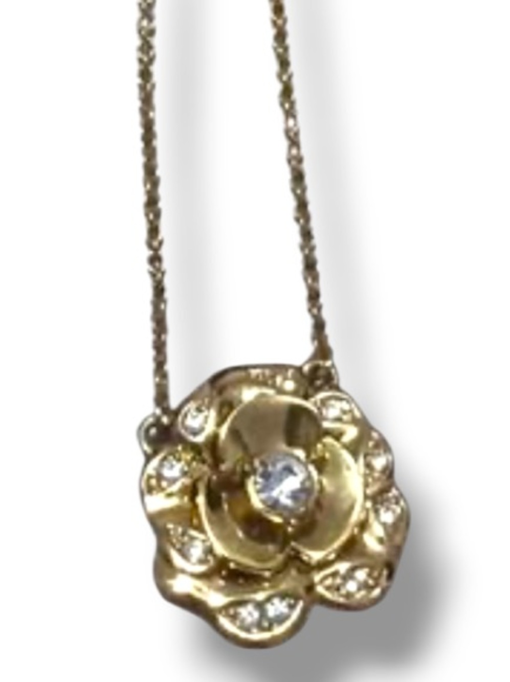 Kate Spade Women’s Elegant Gold Rose Flower Pendant Necklace with Rhinestones